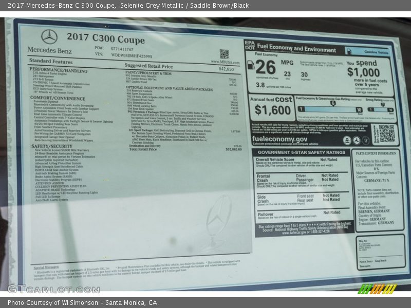  2017 C 300 Coupe Window Sticker