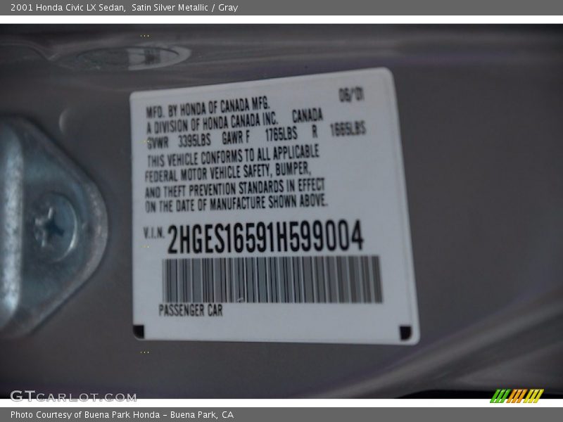 Satin Silver Metallic / Gray 2001 Honda Civic LX Sedan