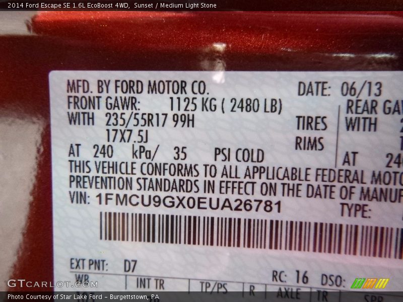 Sunset / Medium Light Stone 2014 Ford Escape SE 1.6L EcoBoost 4WD