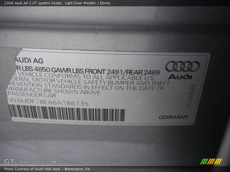 Light Silver Metallic / Ebony 2006 Audi A4 2.0T quattro Sedan