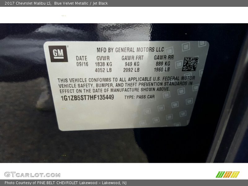 Blue Velvet Metallic / Jet Black 2017 Chevrolet Malibu LS