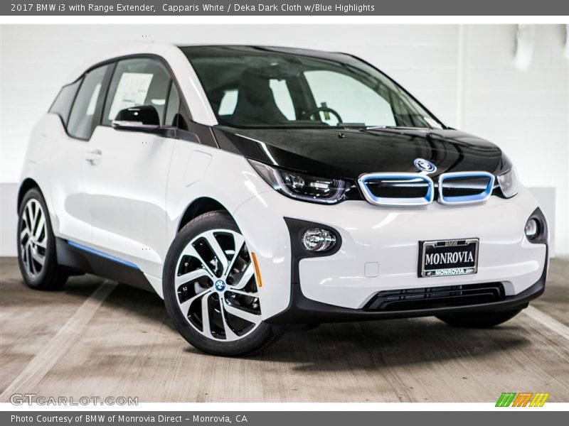 Capparis White / Deka Dark Cloth w/Blue Highlights 2017 BMW i3 with Range Extender