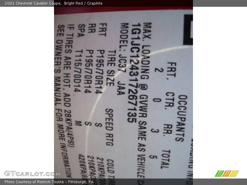 Bright Red / Graphite 2001 Chevrolet Cavalier Coupe
