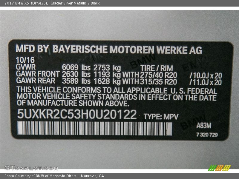 Glacier Silver Metallic / Black 2017 BMW X5 sDrive35i
