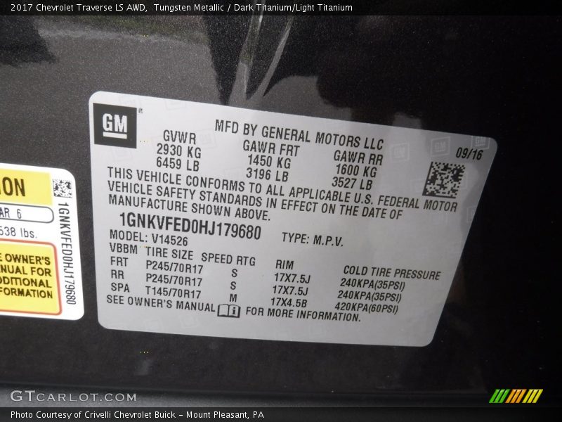 Tungsten Metallic / Dark Titanium/Light Titanium 2017 Chevrolet Traverse LS AWD