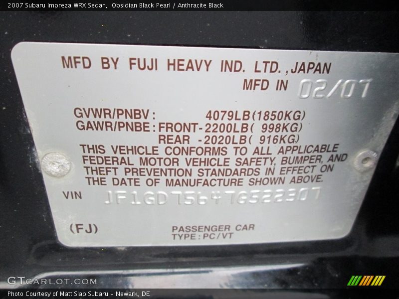 Obsidian Black Pearl / Anthracite Black 2007 Subaru Impreza WRX Sedan