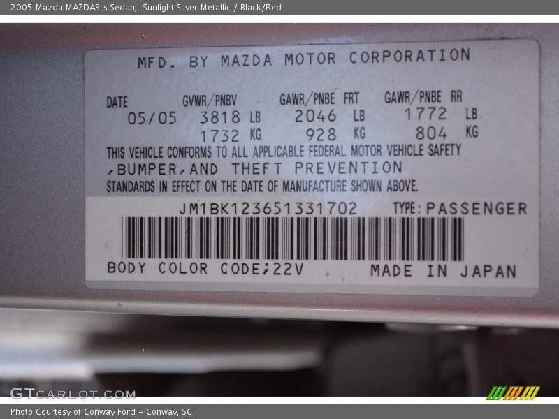 Sunlight Silver Metallic / Black/Red 2005 Mazda MAZDA3 s Sedan