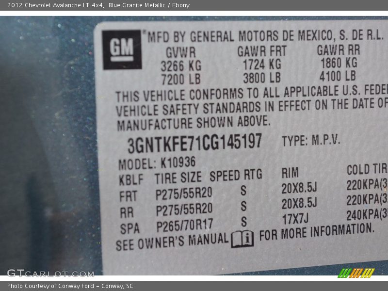Blue Granite Metallic / Ebony 2012 Chevrolet Avalanche LT 4x4