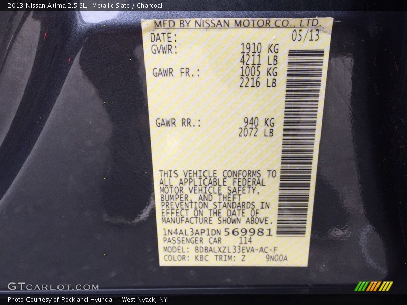 Metallic Slate / Charcoal 2013 Nissan Altima 2.5 SL