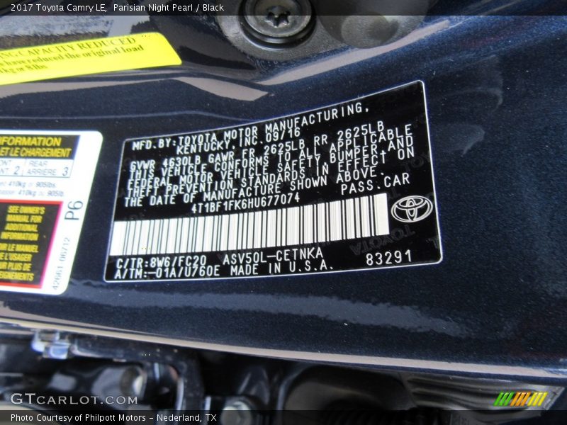 2017 Camry LE Parisian Night Pearl Color Code 8W6