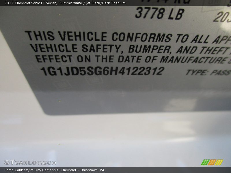 Summit White / Jet Black/Dark Titanium 2017 Chevrolet Sonic LT Sedan
