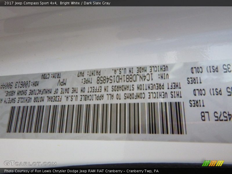 Bright White / Dark Slate Gray 2017 Jeep Compass Sport 4x4