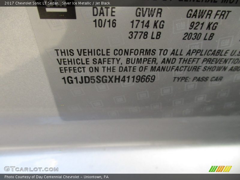 Silver Ice Metallic / Jet Black 2017 Chevrolet Sonic LT Sedan