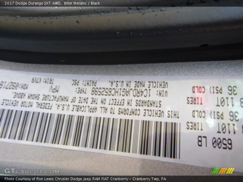 Billet Metallic / Black 2017 Dodge Durango SXT AWD