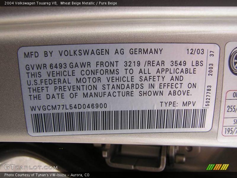 Wheat Beige Metallic / Pure Beige 2004 Volkswagen Touareg V8