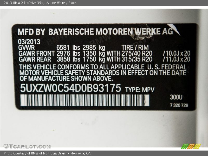Alpine White / Black 2013 BMW X5 xDrive 35d