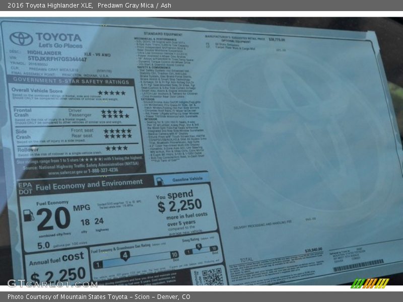 Predawn Gray Mica / Ash 2016 Toyota Highlander XLE