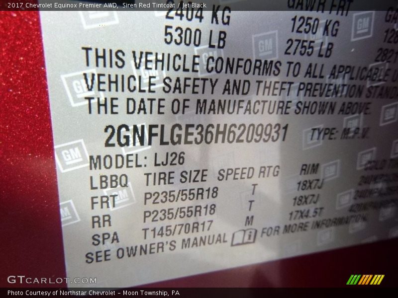 Siren Red Tintcoat / Jet Black 2017 Chevrolet Equinox Premier AWD