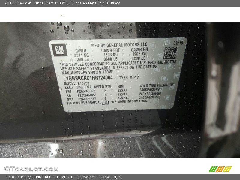 Tungsten Metallic / Jet Black 2017 Chevrolet Tahoe Premier 4WD