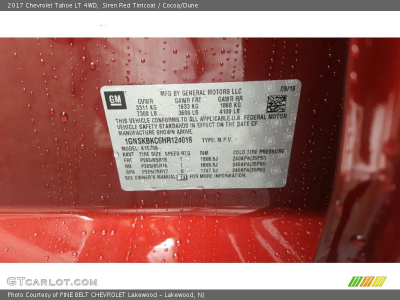 Siren Red Tintcoat / Cocoa/Dune 2017 Chevrolet Tahoe LT 4WD