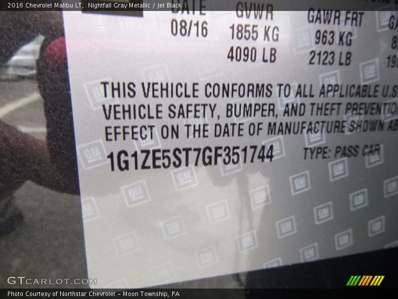 Nightfall Gray Metallic / Jet Black 2016 Chevrolet Malibu LT