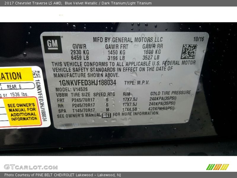 Blue Velvet Metallic / Dark Titanium/Light Titanium 2017 Chevrolet Traverse LS AWD