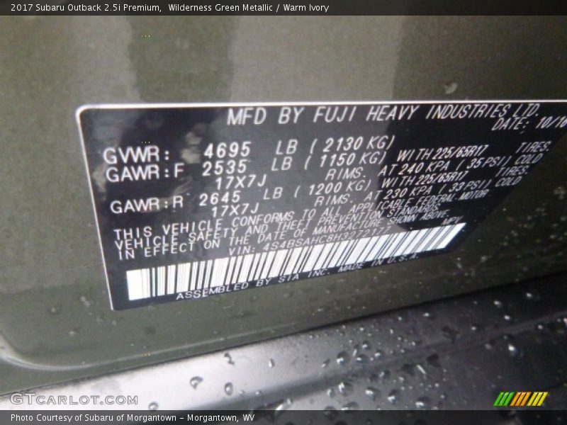 Wilderness Green Metallic / Warm Ivory 2017 Subaru Outback 2.5i Premium