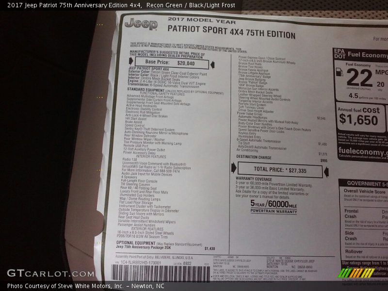 Recon Green / Black/Light Frost 2017 Jeep Patriot 75th Anniversary Edition 4x4