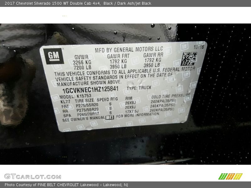 Black / Dark Ash/Jet Black 2017 Chevrolet Silverado 1500 WT Double Cab 4x4