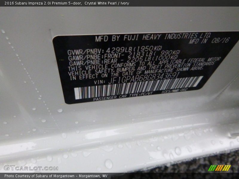 Crystal White Pearl / Ivory 2016 Subaru Impreza 2.0i Premium 5-door