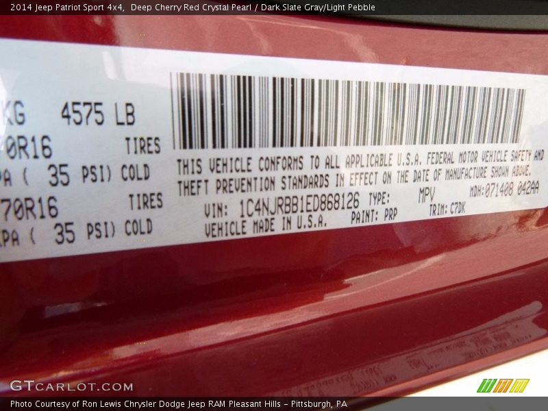 Deep Cherry Red Crystal Pearl / Dark Slate Gray/Light Pebble 2014 Jeep Patriot Sport 4x4