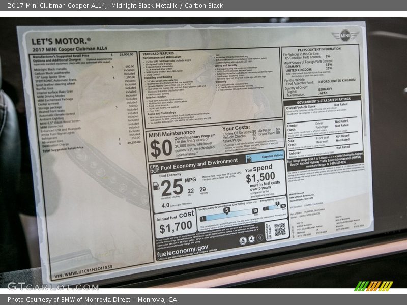 Midnight Black Metallic / Carbon Black 2017 Mini Clubman Cooper ALL4