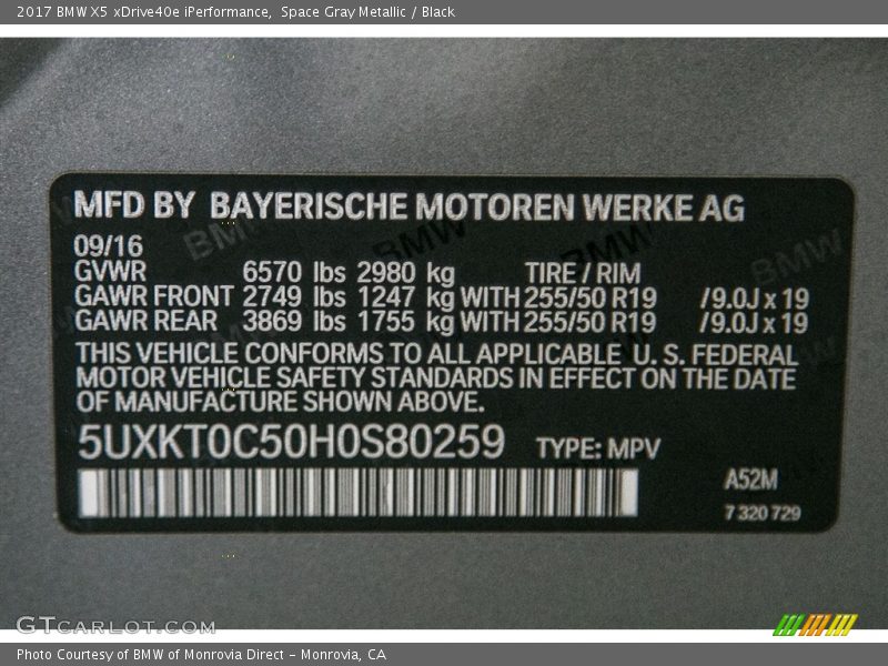 Space Gray Metallic / Black 2017 BMW X5 xDrive40e iPerformance