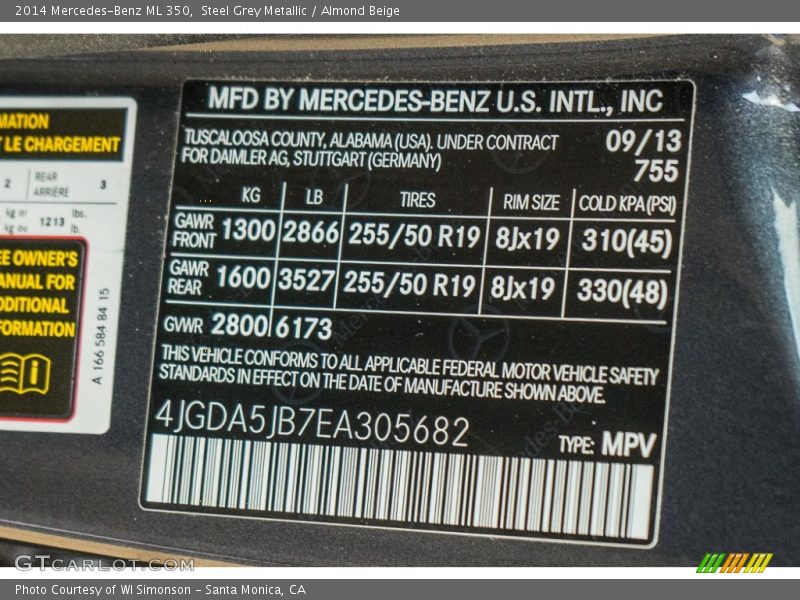 Steel Grey Metallic / Almond Beige 2014 Mercedes-Benz ML 350