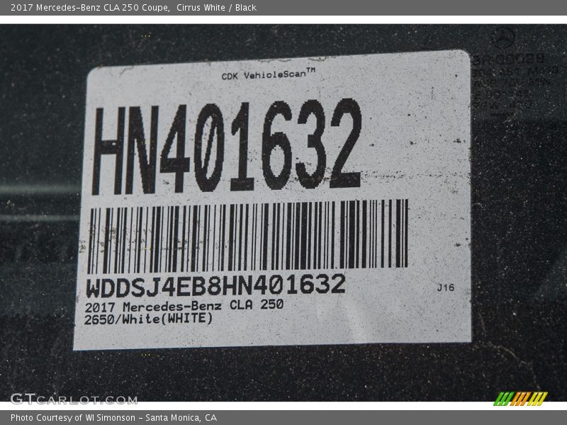 Cirrus White / Black 2017 Mercedes-Benz CLA 250 Coupe