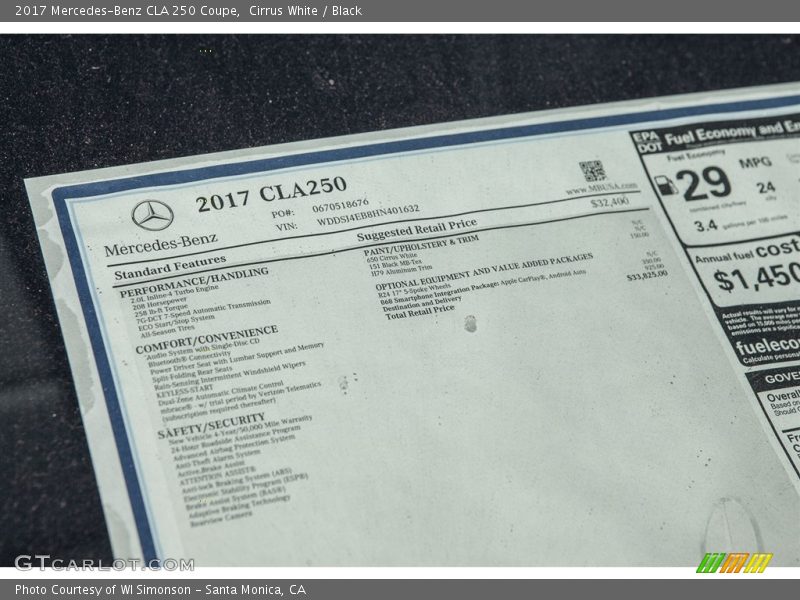 Cirrus White / Black 2017 Mercedes-Benz CLA 250 Coupe