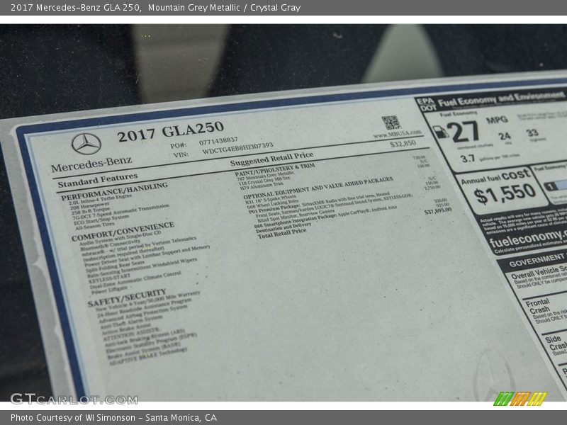 Mountain Grey Metallic / Crystal Gray 2017 Mercedes-Benz GLA 250