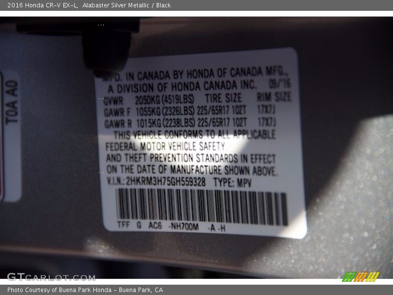 Alabaster Silver Metallic / Black 2016 Honda CR-V EX-L