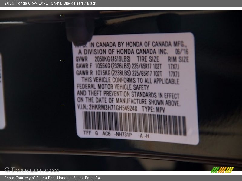 Crystal Black Pearl / Black 2016 Honda CR-V EX-L