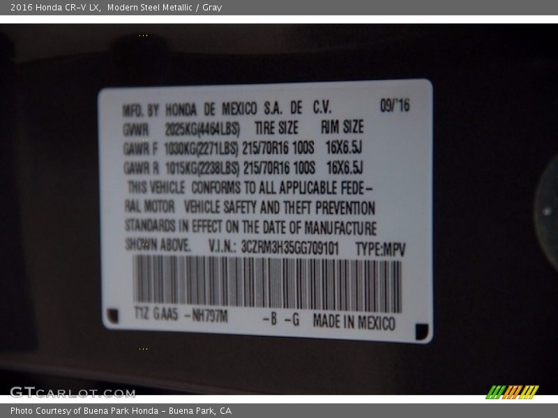 Modern Steel Metallic / Gray 2016 Honda CR-V LX