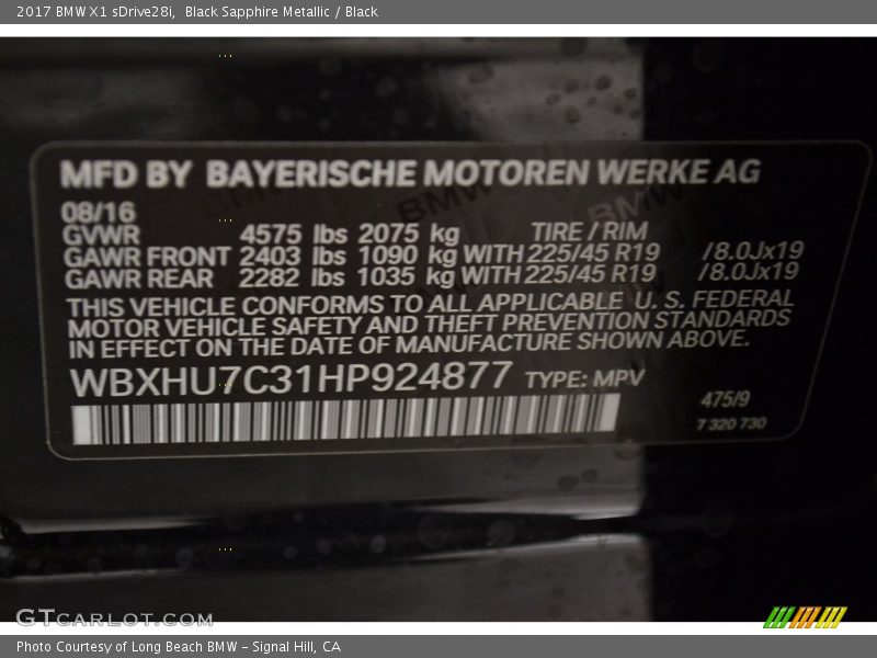 Black Sapphire Metallic / Black 2017 BMW X1 sDrive28i