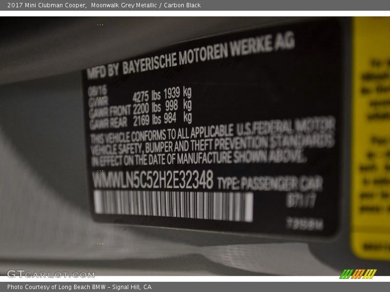 Moonwalk Grey Metallic / Carbon Black 2017 Mini Clubman Cooper