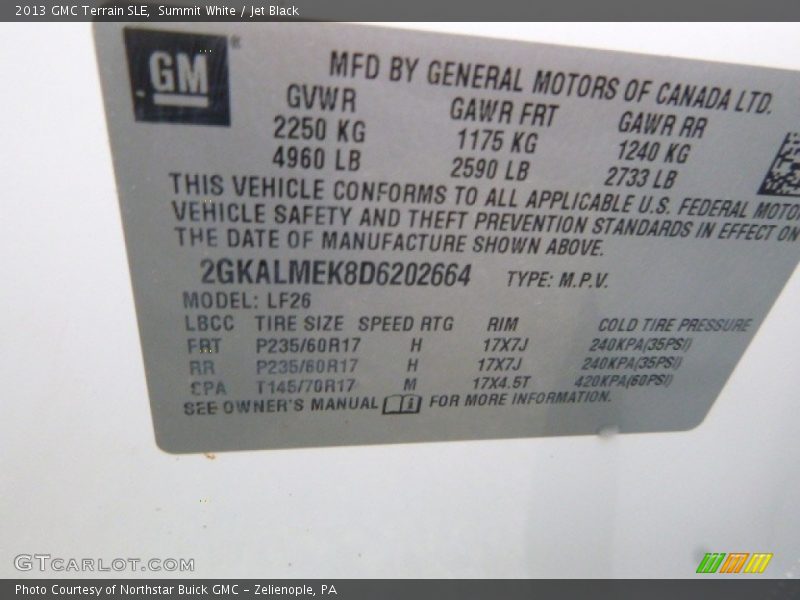 Summit White / Jet Black 2013 GMC Terrain SLE