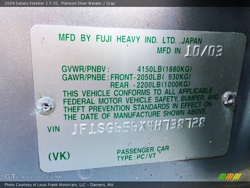 Platinum Silver Metallic / Gray 2004 Subaru Forester 2.5 XS