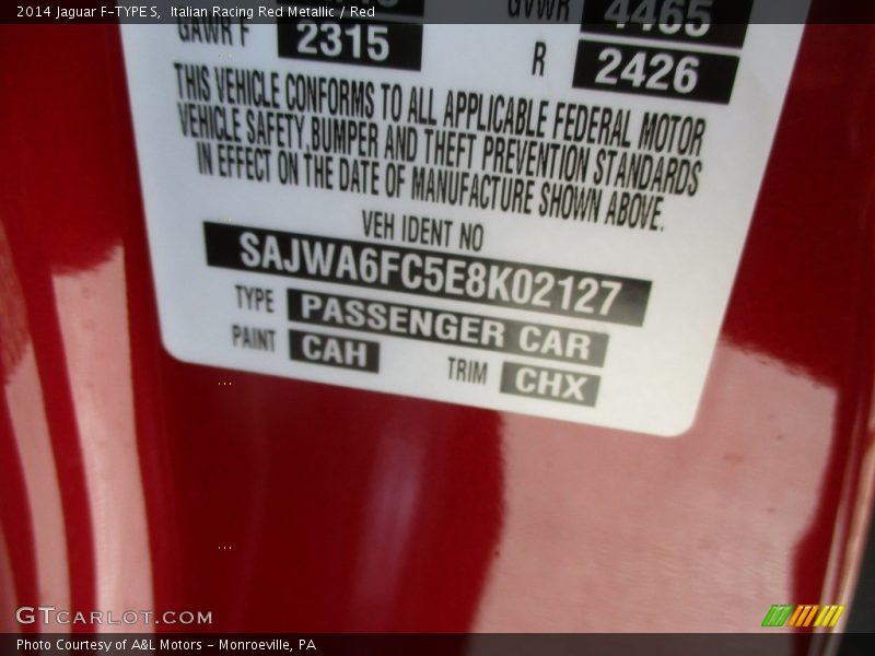 Italian Racing Red Metallic / Red 2014 Jaguar F-TYPE S