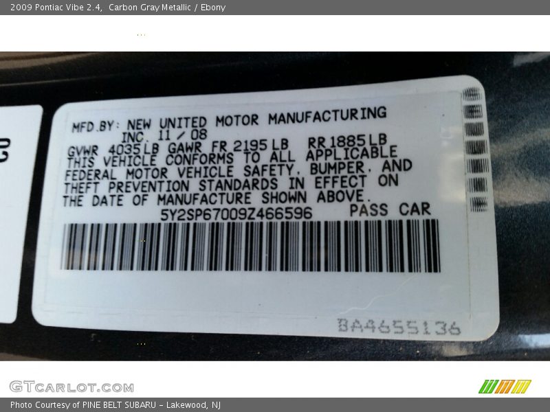 Carbon Gray Metallic / Ebony 2009 Pontiac Vibe 2.4