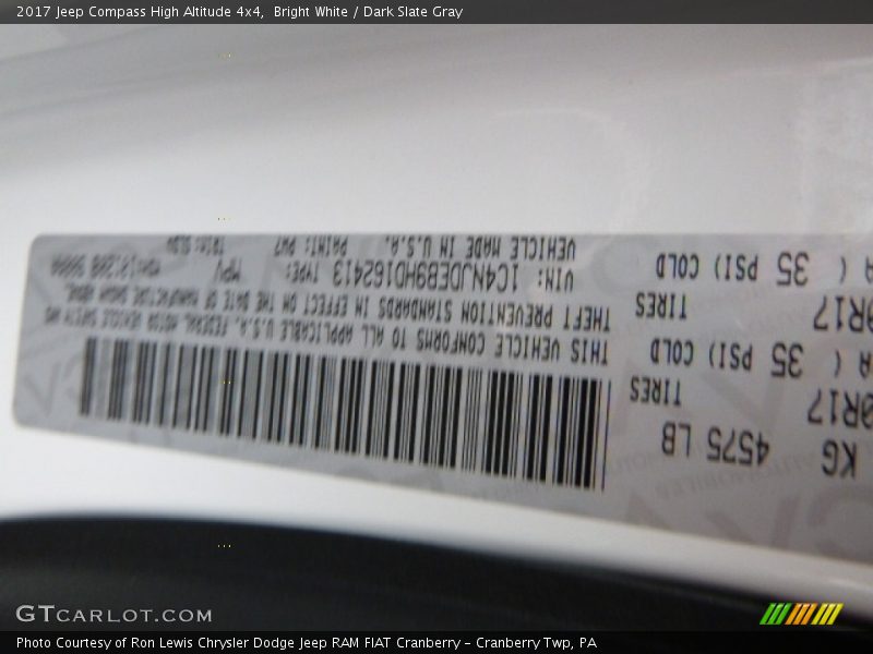 2017 Compass High Altitude 4x4 Bright White Color Code PW7