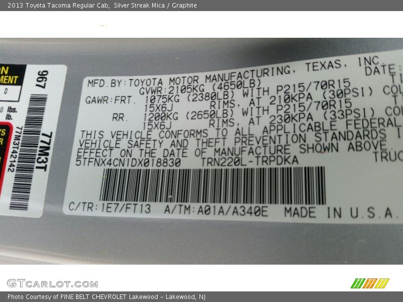 Silver Streak Mica / Graphite 2013 Toyota Tacoma Regular Cab