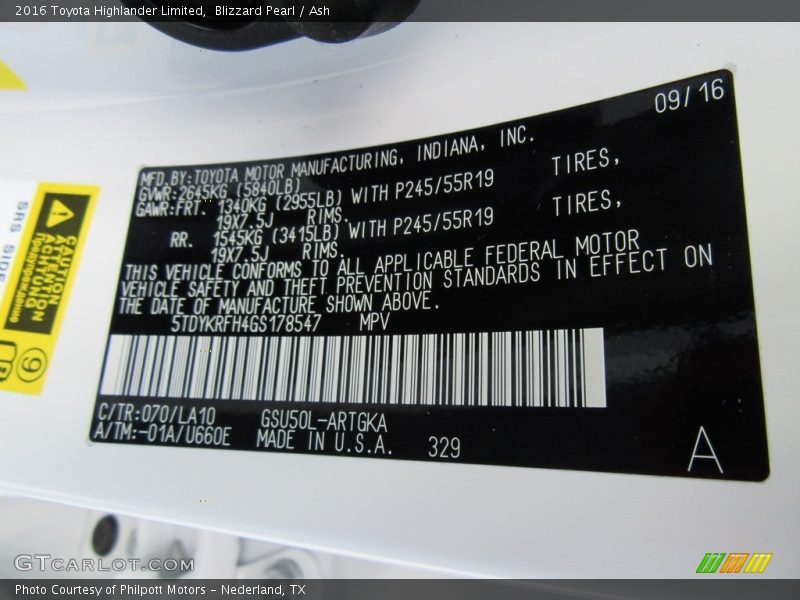 Blizzard Pearl / Ash 2016 Toyota Highlander Limited