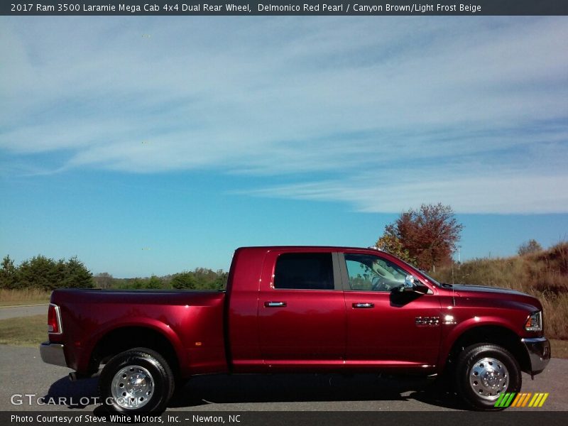 Delmonico Red Pearl / Canyon Brown/Light Frost Beige 2017 Ram 3500 Laramie Mega Cab 4x4 Dual Rear Wheel